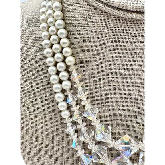 3 Stand Faceted Glass Beads And Faux Pearls Vintage - Picture 3 of 5